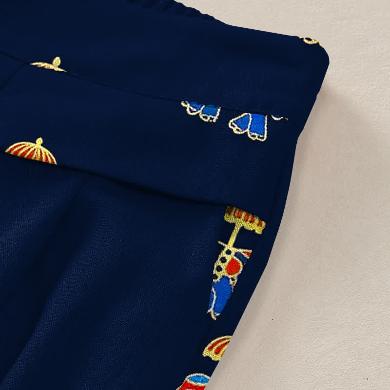 Buddha Stones Pantalones de mujer de lino y algodón con estampado bohemio de elefantes, cintura elástica y pernera ancha con bolsillos. - image 2