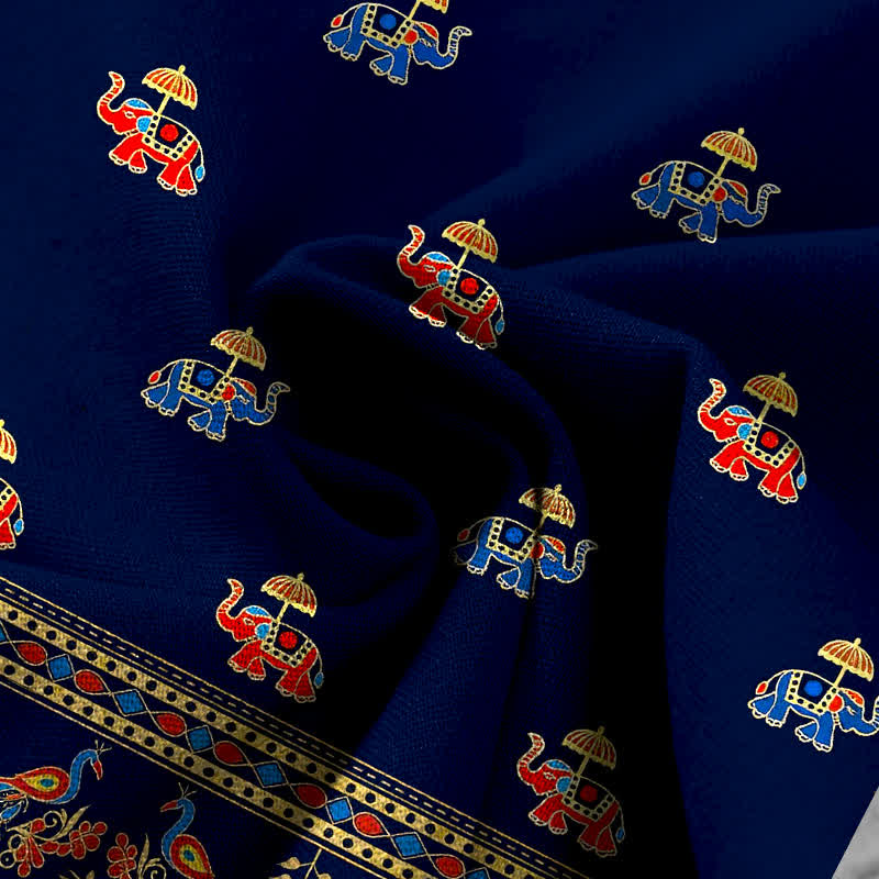 Buddha Stones Pantalones de mujer de lino y algodón con estampado bohemio de elefantes, cintura elástica y pernera ancha con bolsillos. - image 3