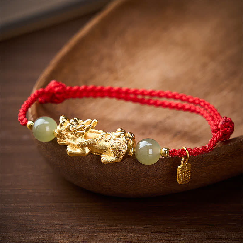 Buddha Stones Pulsera de hilo rojo con el carácter Pi Xiu Fu de cobre para la buena suerte - image 1