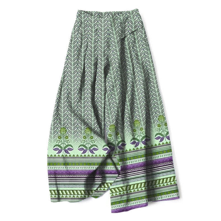 Buddha Stones Pantalones de mujer de algodón y lino con estampado geométrico en zigzag estilo bohemio, cintura elástica y pernera ancha con bolsillos. - Verde pálido - US16，UK/AU20，EU48 (3XL) - image 6
