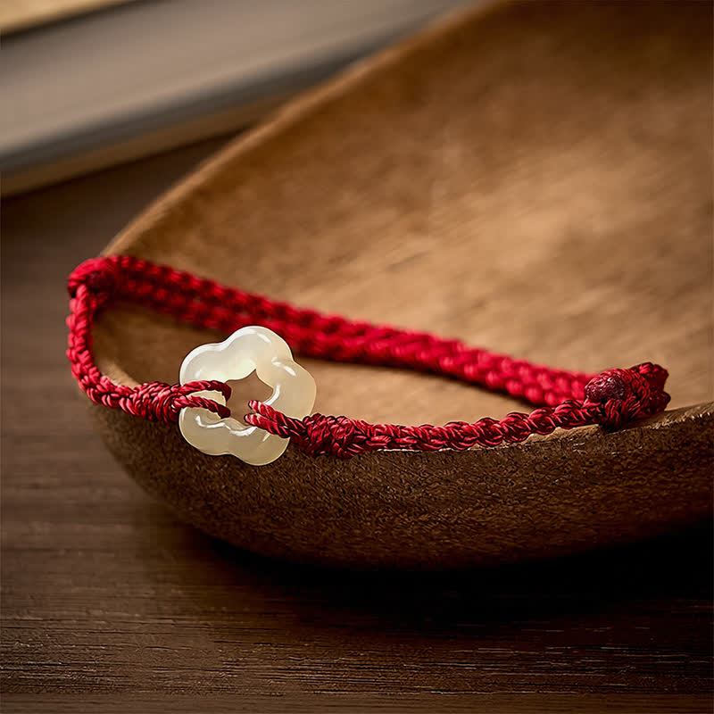 Buddha Stones Pulsera de hilo rojo Hetian Jade Plum Bossom Luck - image 2
