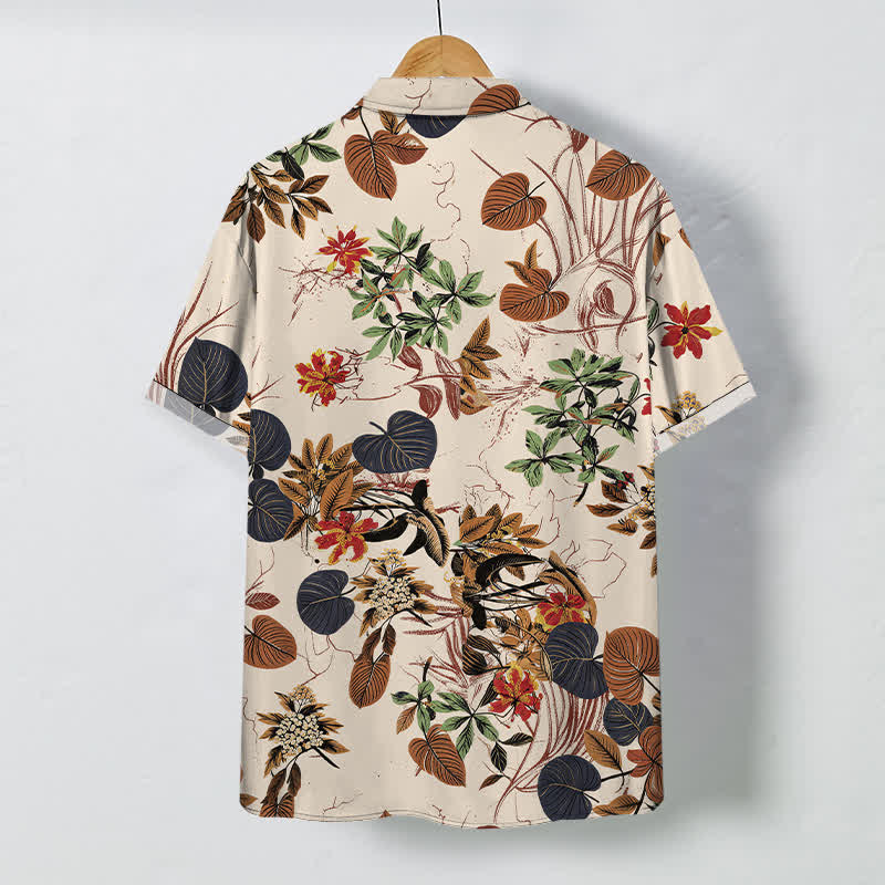 Buddha Stones Camisa transpirable de manga corta para hombre con botones y estampado floral tropical. - image 1