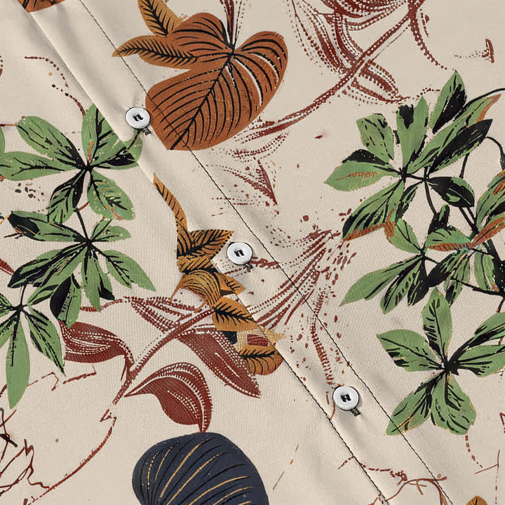 Buddha Stones Camisa transpirable de manga corta para hombre con botones y estampado floral tropical. - image 3
