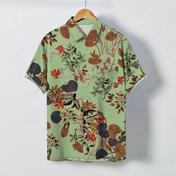 Buddha Stones Camisa transpirable de manga corta para hombre con botones y estampado floral tropical. - Verde pálido - US/UK/AU48, UE58 (4XL) - image 5