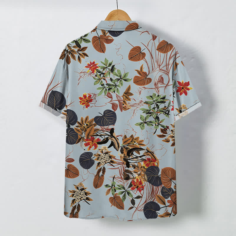 Buddha Stones Camisa transpirable de manga corta para hombre con botones y estampado floral tropical. - image 8
