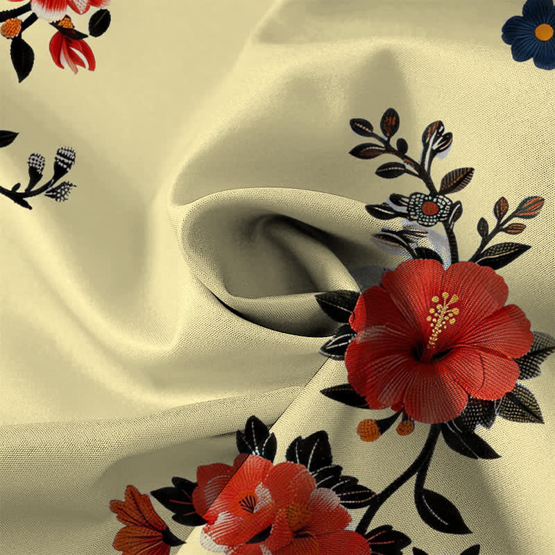 Buddha Stones Camisa transpirable de manga corta para hombre con botones y estampado de ramas de flores de grulla - image 2