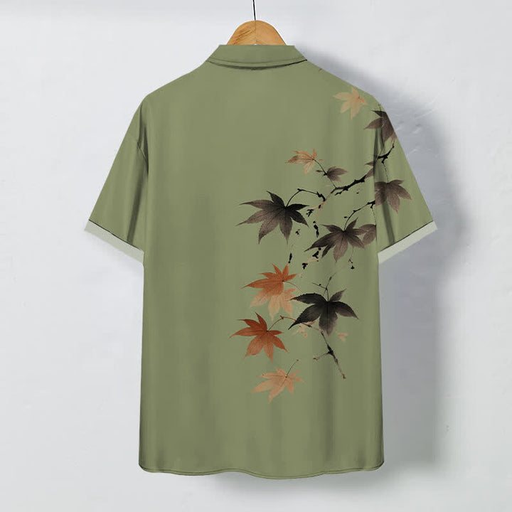Buddha Stones Camisa transpirable de manga corta para hombre con botones y estampado de ramas de arce otoñales - image 8