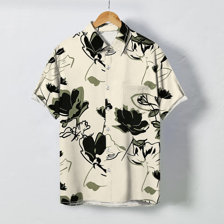 Buddha Stones Camisa transpirable de manga corta para hombre con botones y estampado botánico floral abstracto - Beige - US/UK/AU48, UE58 (4XL) - image 0