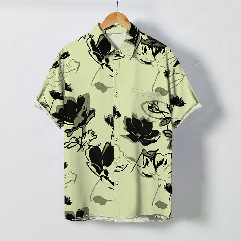 Buddha Stones Camisa transpirable de manga corta para hombre con botones y estampado botánico floral abstracto - VerdeAmarillo - US/UK/AU48, UE58 (4XL) - image 5