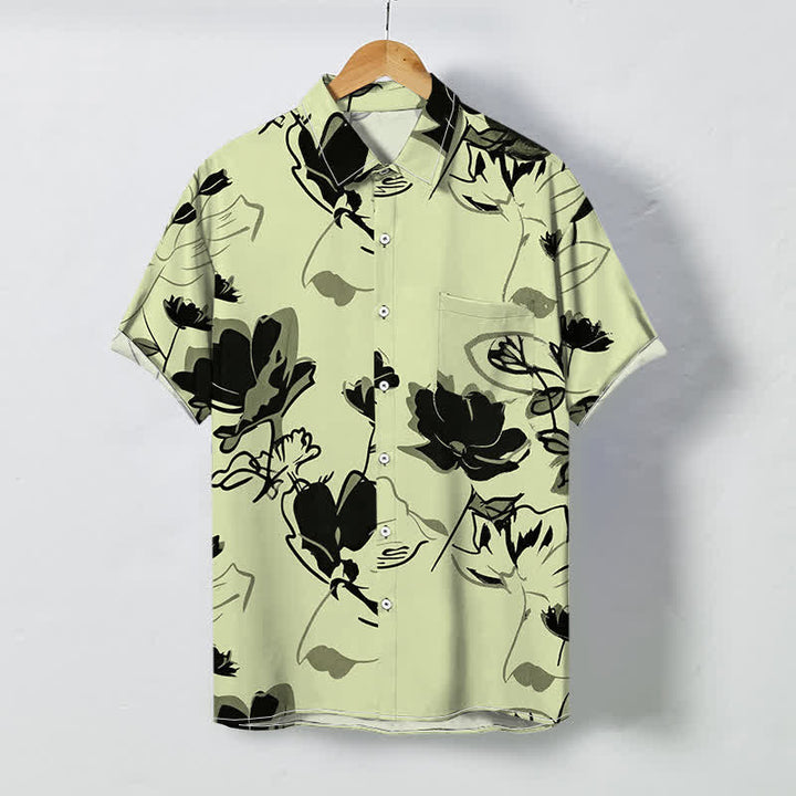Buddha Stones Camisa transpirable de manga corta para hombre con botones y estampado botánico floral abstracto - VerdeAmarillo - US/UK/AU48, UE58 (4XL) - image 5