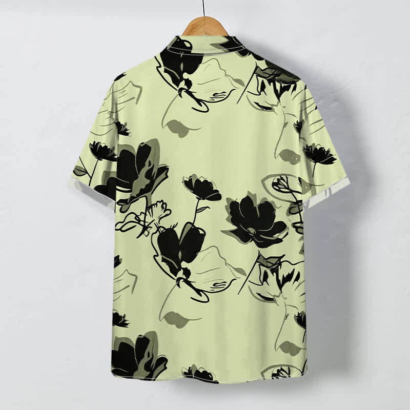 Buddha Stones Camisa transpirable de manga corta para hombre con botones y estampado botánico floral abstracto - image 6