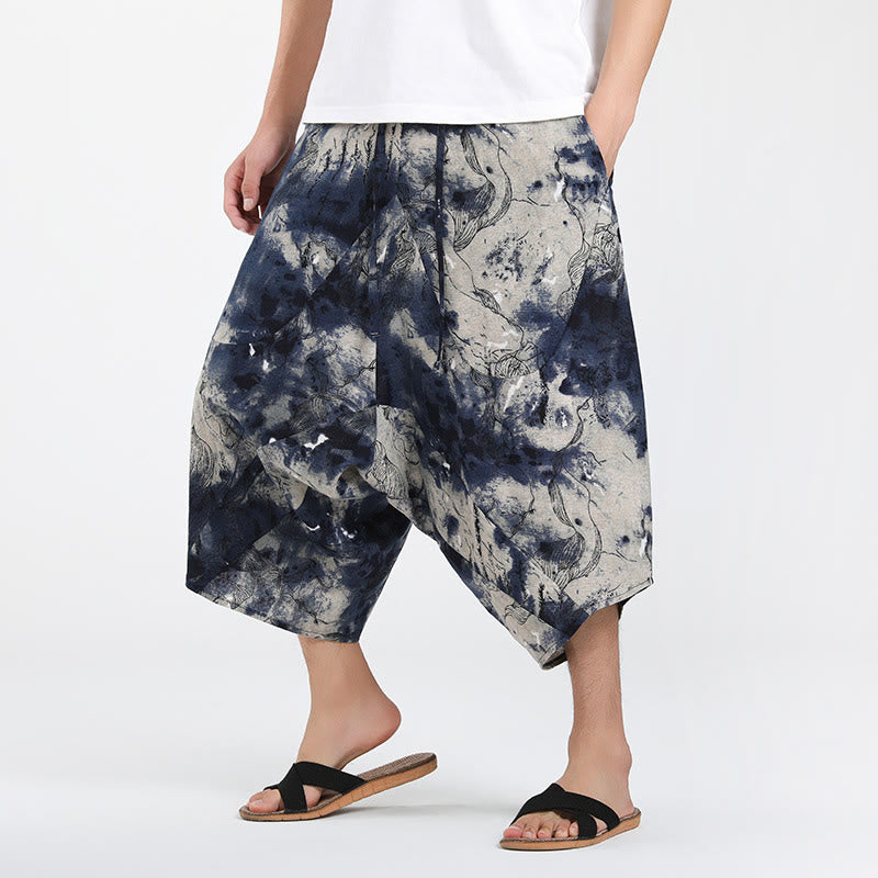 Buddha Stones Pantalones capri de verano estilo boho casual con cordón y estampado geométrico abstracto para hombre, estilo harem con bolsillo. - Gainsboro - US/UK/AU46, EU56 (5XL) - image 32