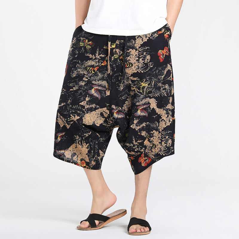Buddha Stones Pantalones capri de verano estilo boho casual con cordón y estampado geométrico abstracto para hombre, estilo harem con bolsillo. - Negro - US/UK/AU46, EU56 (5XL) - image 24