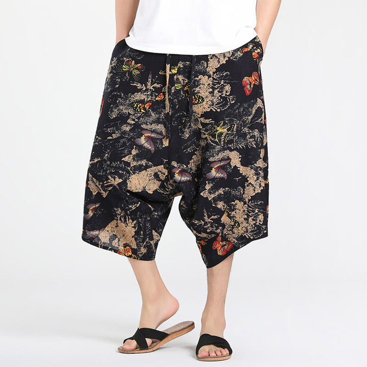 Buddha Stones Pantalones capri de verano estilo boho casual con cordón y estampado geométrico abstracto para hombre, estilo harem con bolsillo. - Negro - US/UK/AU46, EU56 (5XL) - image 24