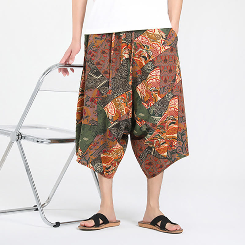Buddha Stones Pantalones capri de verano estilo boho casual con cordón y estampado geométrico abstracto para hombre, estilo harem con bolsillo. - image 6
