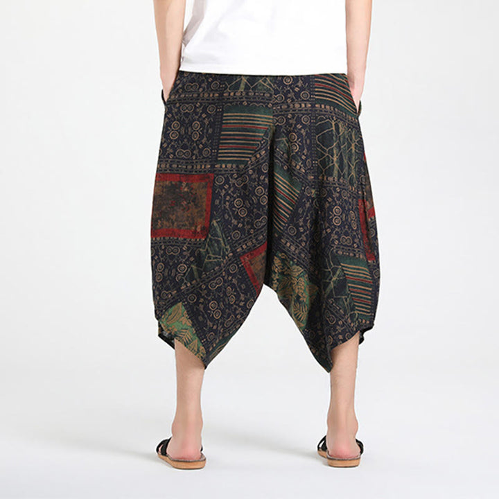 Buddha Stones Pantalones capri de verano estilo boho casual con cordón y estampado geométrico abstracto para hombre, estilo harem con bolsillo. - image 12