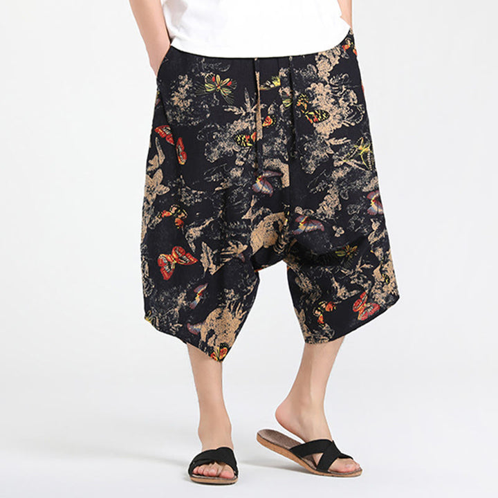 Buddha Stones Pantalones capri de verano estilo boho casual con cordón y estampado geométrico abstracto para hombre, estilo harem con bolsillo. - image 25