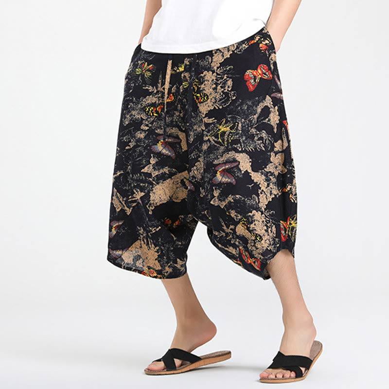 Buddha Stones Pantalones capri de verano estilo boho casual con cordón y estampado geométrico abstracto para hombre, estilo harem con bolsillo. - image 29