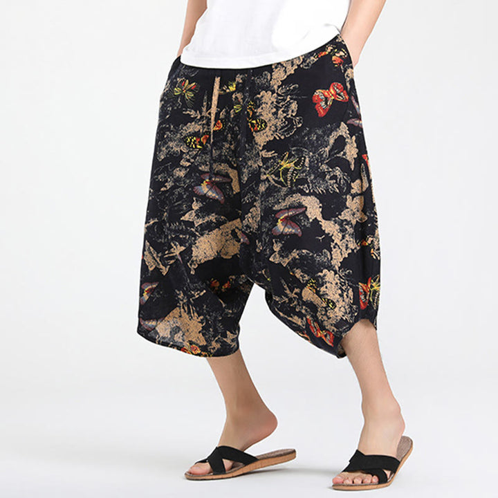 Buddha Stones Pantalones capri de verano estilo boho casual con cordón y estampado geométrico abstracto para hombre, estilo harem con bolsillo. - image 29