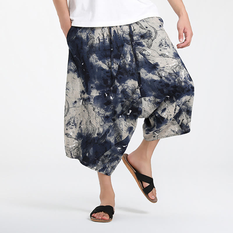 Buddha Stones Pantalones capri de verano estilo boho casual con cordón y estampado geométrico abstracto para hombre, estilo harem con bolsillo. - image 37