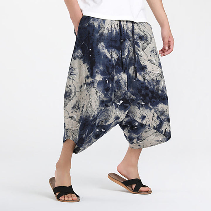 Buddha Stones Pantalones capri de verano estilo boho casual con cordón y estampado geométrico abstracto para hombre, estilo harem con bolsillo. - image 34