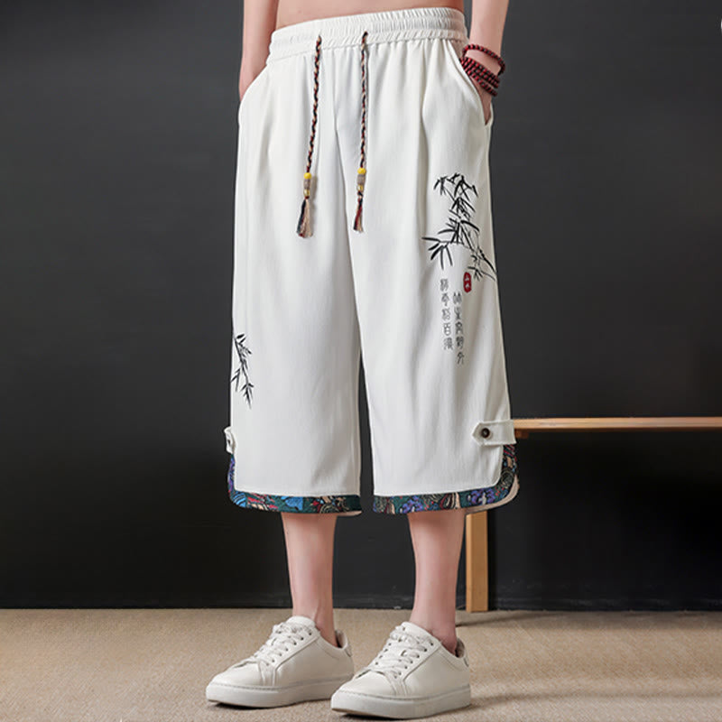 Buddha Stones Pantalones cortos de verano estilo Tang, casuales, con cordón ajustable, estampado de bambú, para hombre, pierna recta, con bolsillo. - image 16