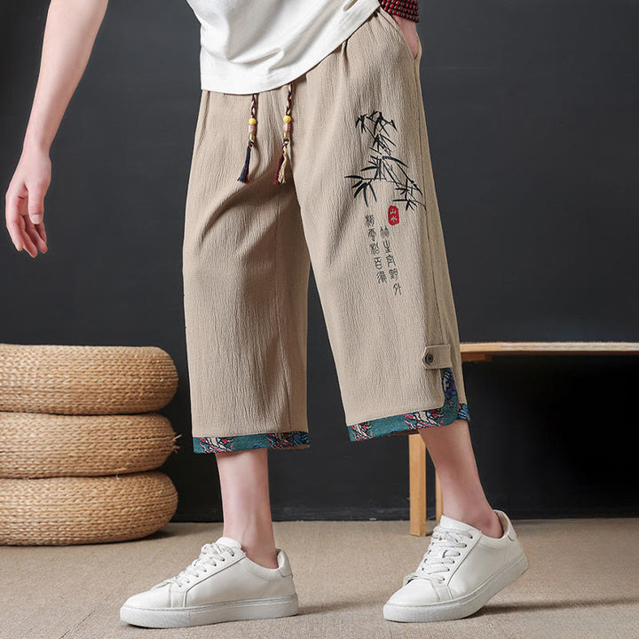 Buddha Stones Pantalones cortos de verano estilo Tang, casuales, con cordón ajustable, estampado de bambú, para hombre, pierna recta, con bolsillo. - image 13