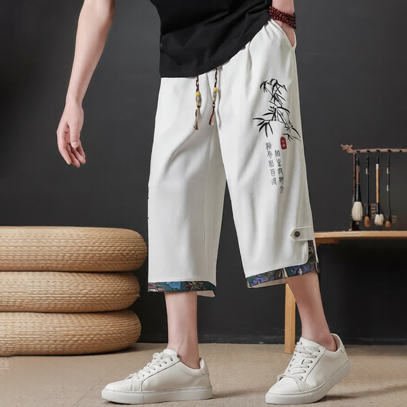 Buddha Stones Pantalones cortos de verano estilo Tang, casuales, con cordón ajustable, estampado de bambú, para hombre, pierna recta, con bolsillo. - image 18