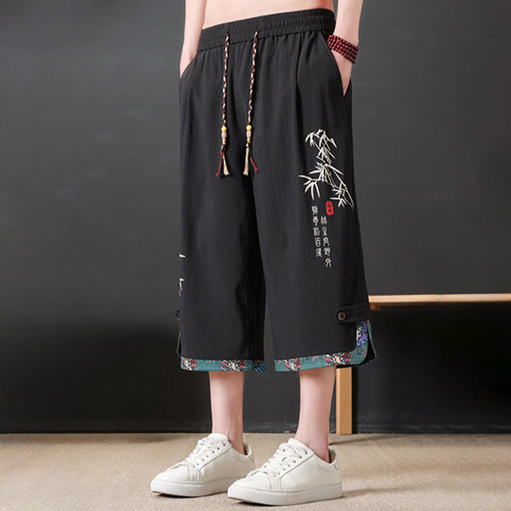 Buddha Stones Pantalones cortos de verano estilo Tang, casuales, con cordón ajustable, estampado de bambú, para hombre, pierna recta, con bolsillo. - image 2