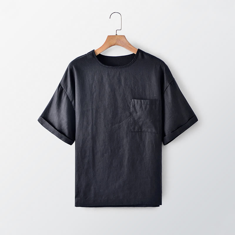 Buddha Stones Camisetas de manga corta para hombre, estilo casual de verano, minimalistas, de cuello redondo y color liso con bolsillo de parche. - Negro - US/UK/AU44, EU54 (3XL) - image 0