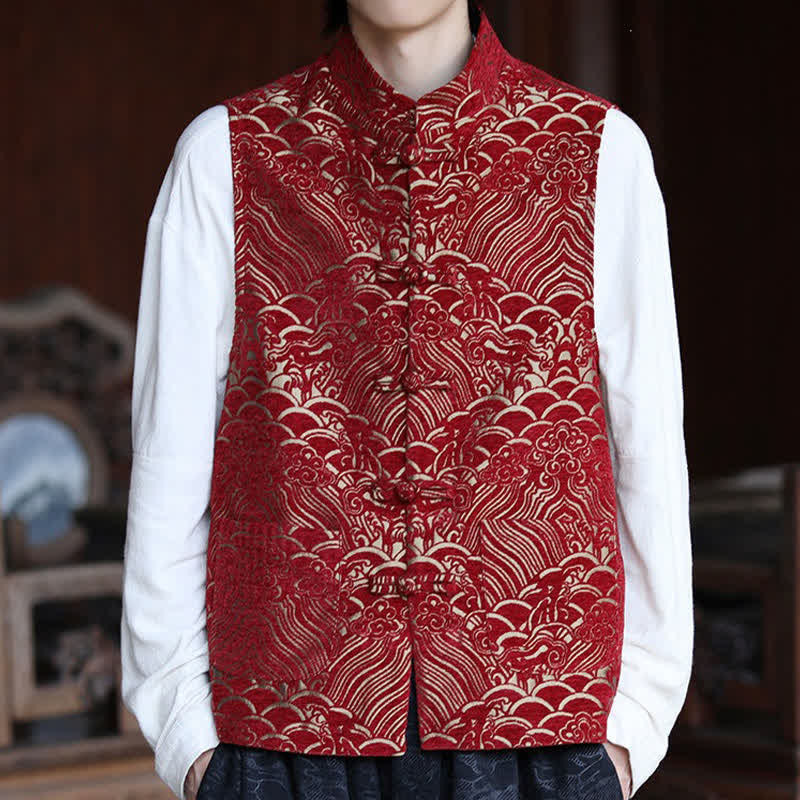 Buddha Stones Camisas sin mangas para hombre estilo Tang vintage con cuello mandarín, botones de rana y estampado jacquard abstracto. - image 17