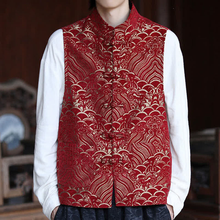 Buddha Stones Camisas sin mangas para hombre estilo Tang vintage con cuello mandarín, botones de rana y estampado jacquard abstracto. - image 17