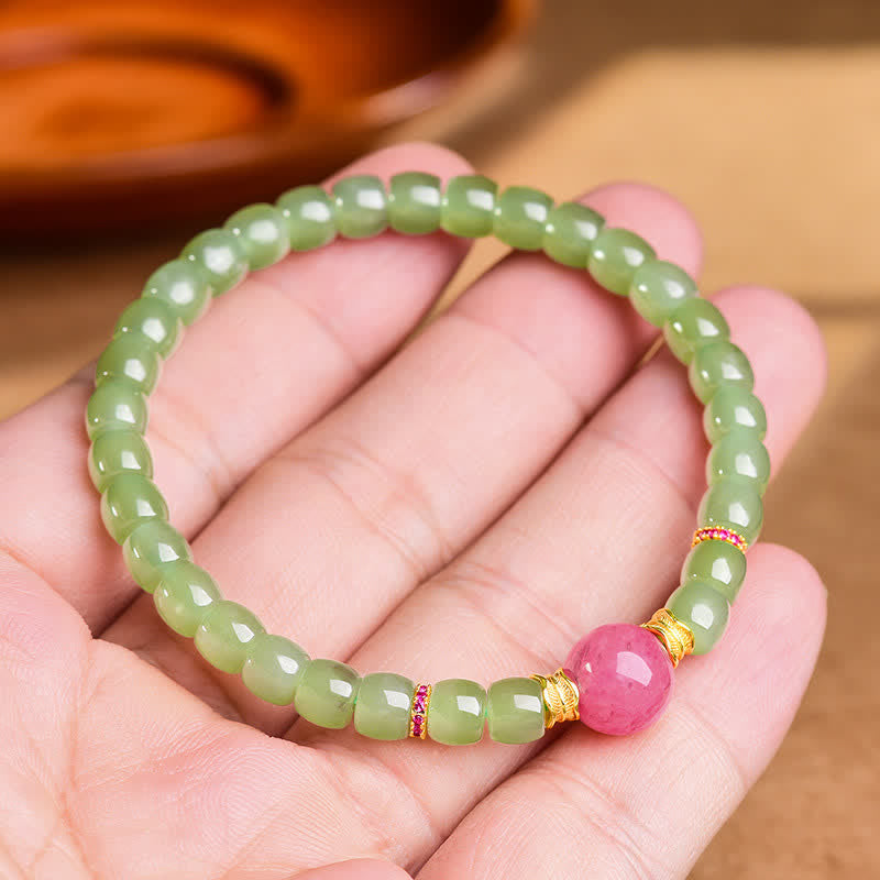 Buddha Stones Pulsera de rodonita con cuentas redondas de jade para la suerte - image 7