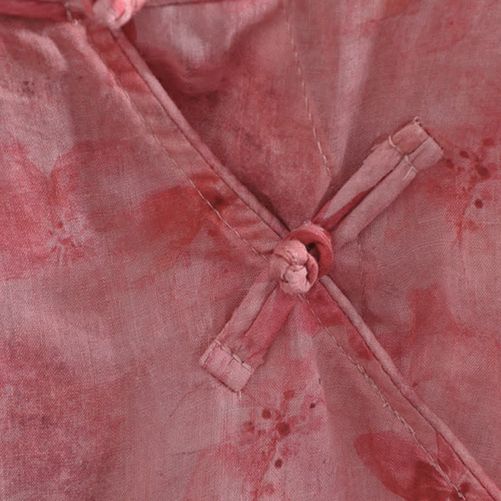 Buddha Stones Camiseta sin mangas de mujer estilo Tang informal con cuello mandarín y estampado floral rosa. - image 7