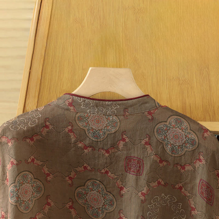 Buddha Stones Camiseta sin mangas para mujer estilo Summer Tang vintage con cuello mandarín, botones de rana y estampado floral de calabaza. - image 4