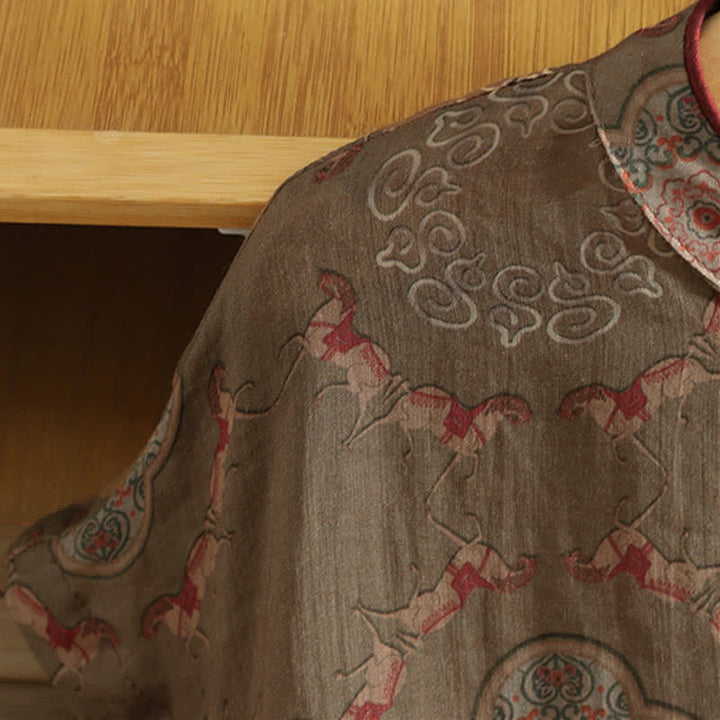 Buddha Stones Camiseta sin mangas para mujer estilo Summer Tang vintage con cuello mandarín, botones de rana y estampado floral de calabaza. - image 5