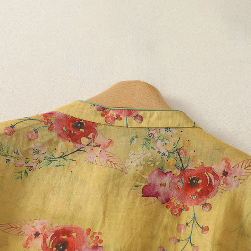 Buddha Stones Camiseta sin mangas para mujer estilo Summer Tang Vintage Frog Button Orchid Floral - image 24