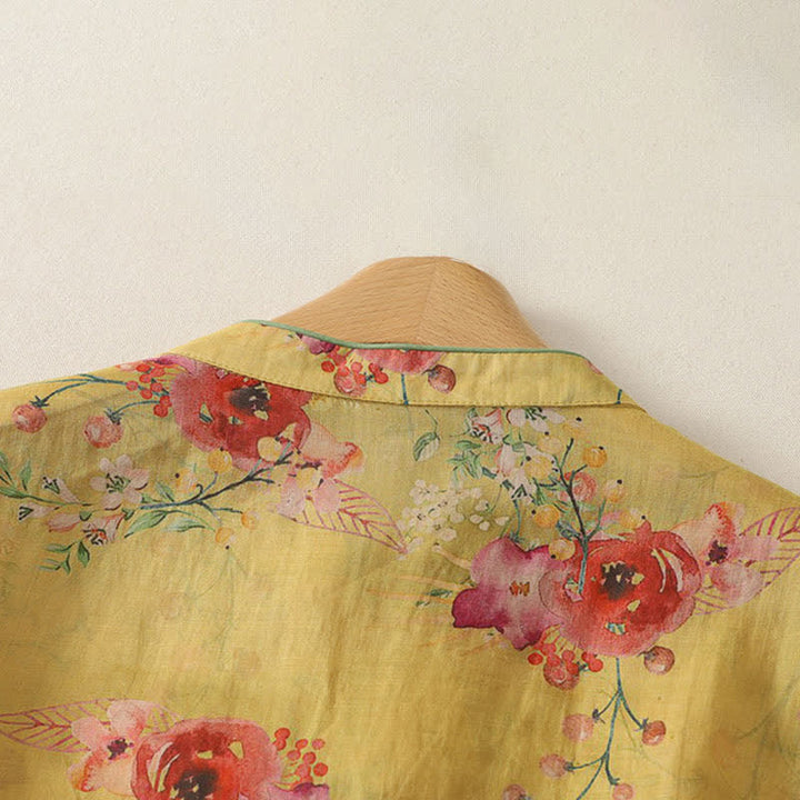 Buddha Stones Camiseta sin mangas para mujer estilo Summer Tang Vintage Frog Button Orchid Floral - image 24