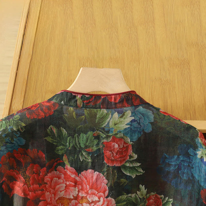 Buddha Stones Camiseta sin mangas para mujer estilo Summer Tang Vintage Frog Button Orchid Floral - image 24