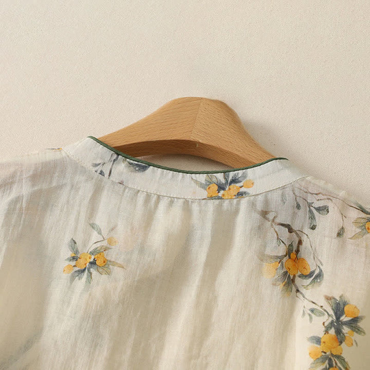 Buddha Stones Camiseta sin mangas para mujer estilo Summer Tang Vintage Frog Button Orchid Floral - image 14