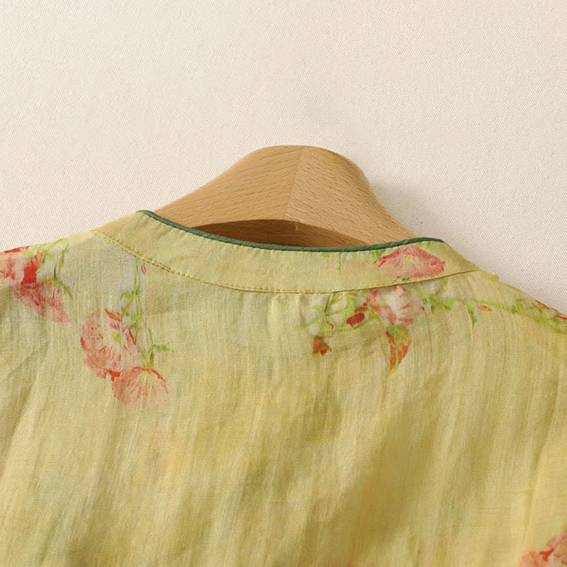 Buddha Stones Camiseta sin mangas para mujer estilo Summer Tang Vintage Frog Button Orchid Floral - image 33