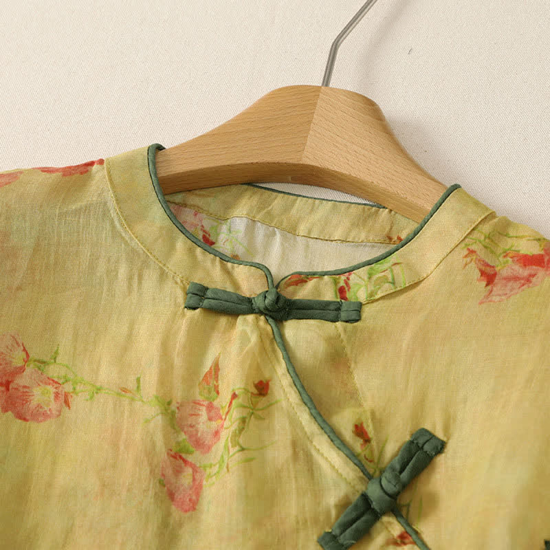 Buddha Stones Camiseta sin mangas para mujer estilo Summer Tang Vintage Frog Button Orchid Floral - image 32
