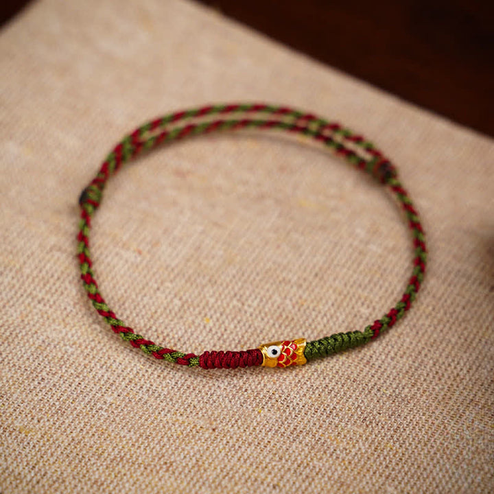 Buddha Stones Pulsera tobillera de oro 999 trenzado con hilo de colores rojo y verde con diseño de pez koi para la buena suerte. - Pez koi rojo - Tobillera (Circunferencia: 7,48-10,63 pulgadas / 19-27 cm) - image 22