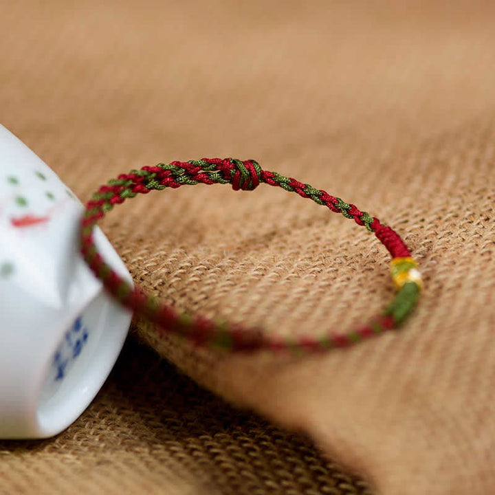 Buddha Stones Pulsera tobillera de oro 999 trenzado con hilo de colores rojo y verde con diseño de pez koi para la buena suerte. - image 10