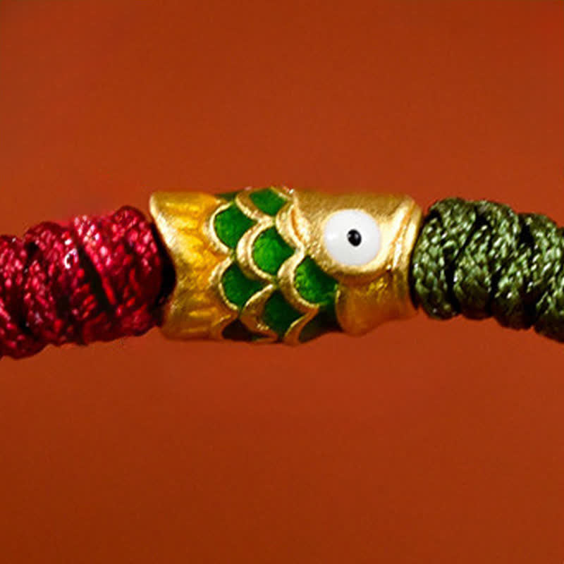 Buddha Stones Pulsera tobillera de oro 999 trenzado con hilo de colores rojo y verde con diseño de pez koi para la buena suerte. - image 17