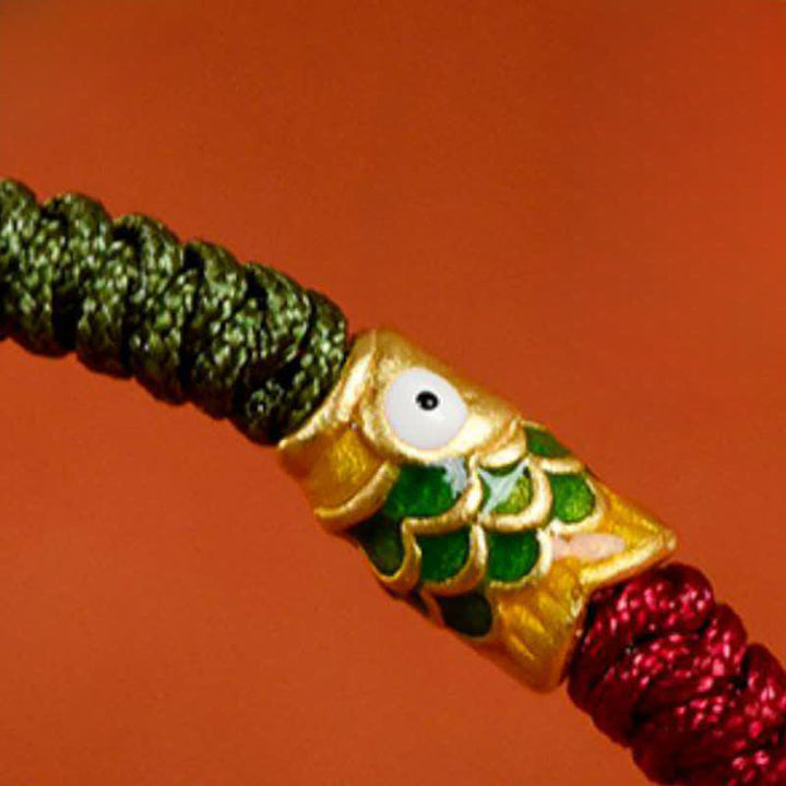 Buddha Stones Pulsera tobillera de oro 999 trenzado con hilo de colores rojo y verde con diseño de pez koi para la buena suerte. - image 19