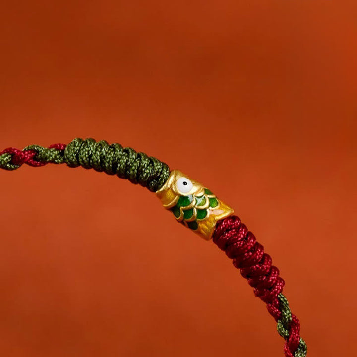 Buddha Stones Pulsera tobillera de oro 999 trenzado con hilo de colores rojo y verde con diseño de pez koi para la buena suerte. - image 16