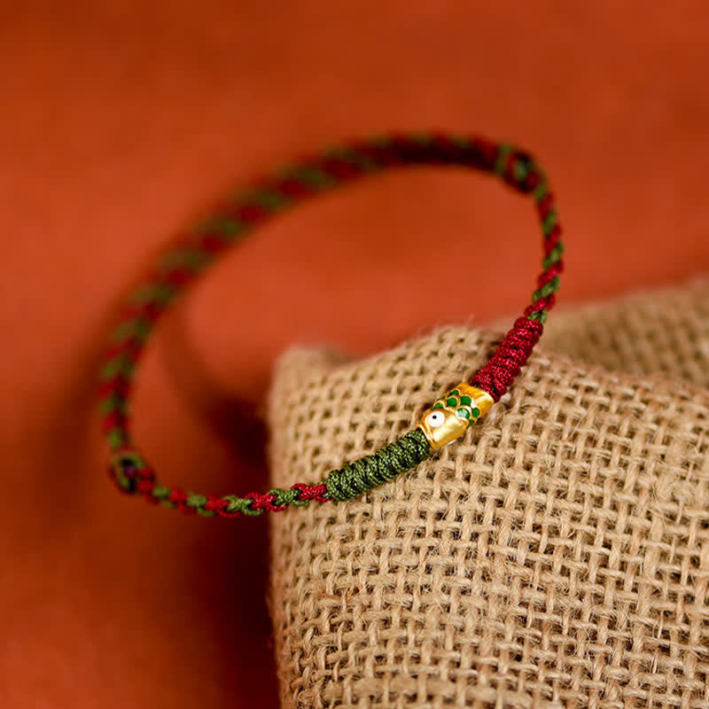 Buddha Stones Pulsera tobillera de oro 999 trenzado con hilo de colores rojo y verde con diseño de pez koi para la buena suerte. - image 12