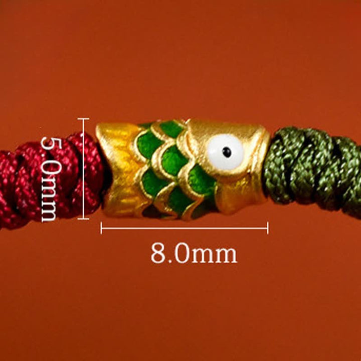 Buddha Stones Pulsera tobillera de oro 999 trenzado con hilo de colores rojo y verde con diseño de pez koi para la buena suerte. - image 18