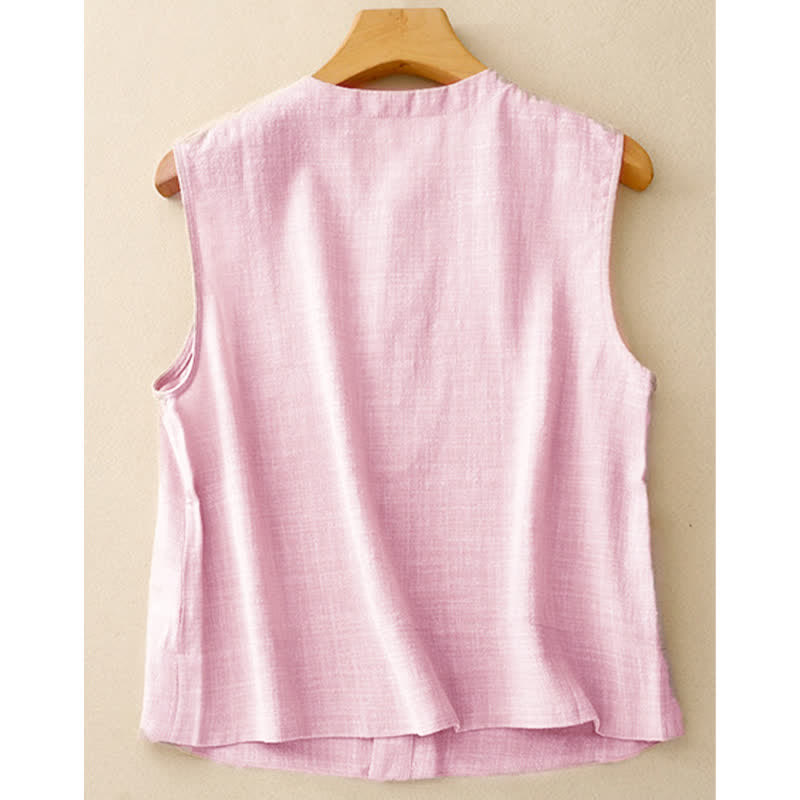Buddha Stones Camiseta sin mangas minimalista de verano con botones para mujer. - image 13